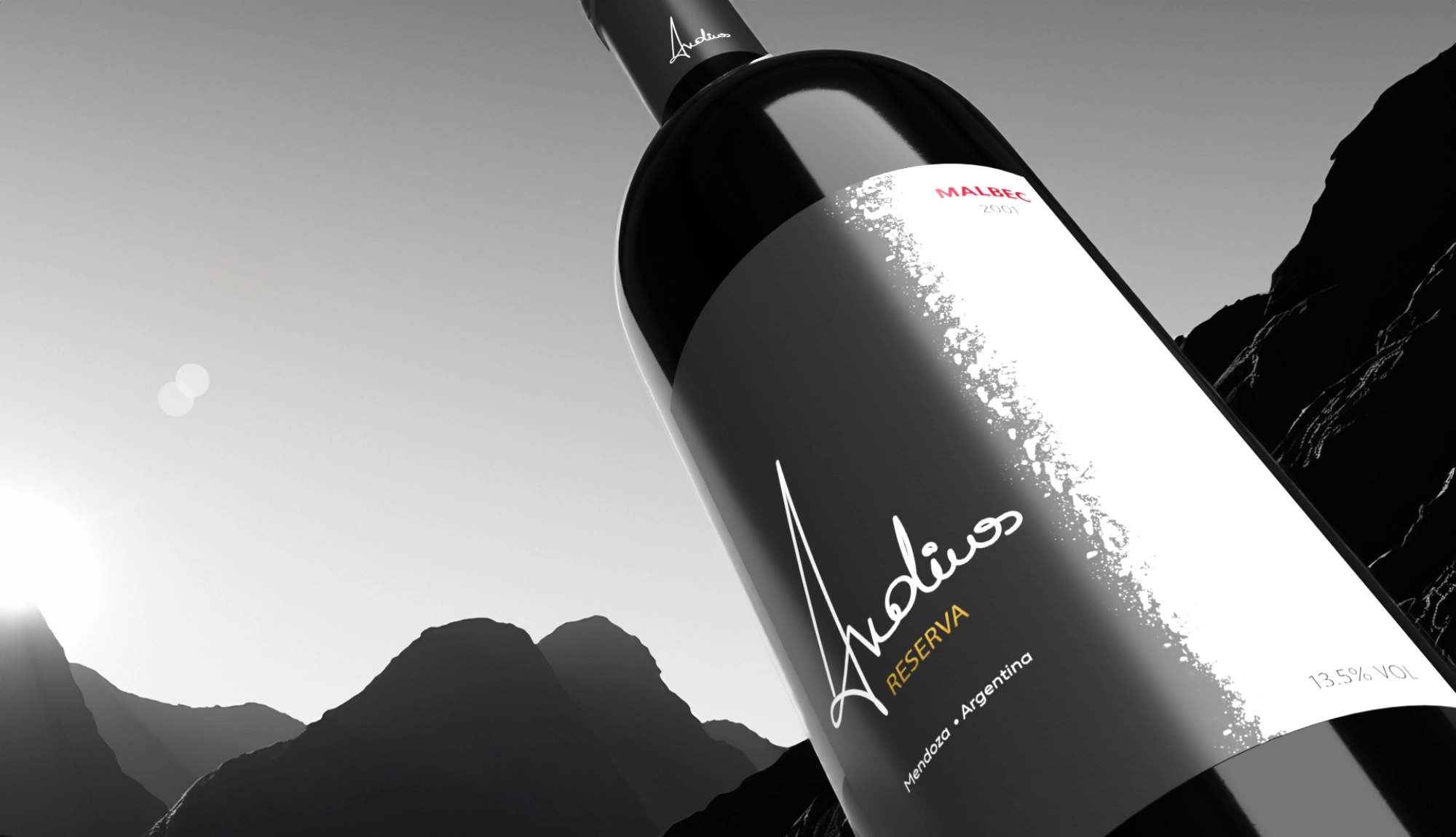 Andinos malbec wine bottle mockup