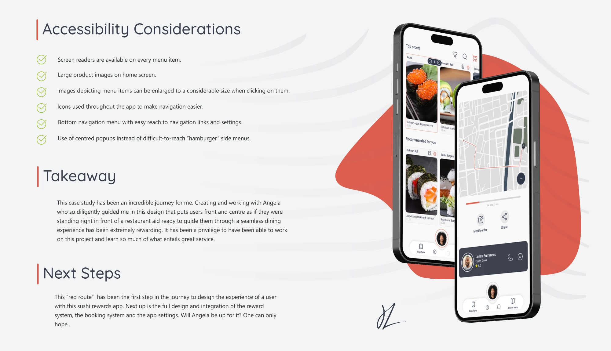 Sushi restaurant app accessibility considerations and takeaway