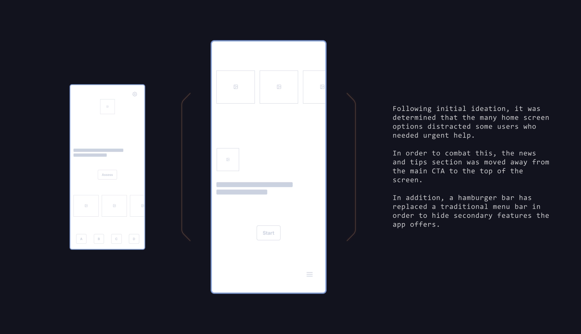 Phishing identification app wireframes