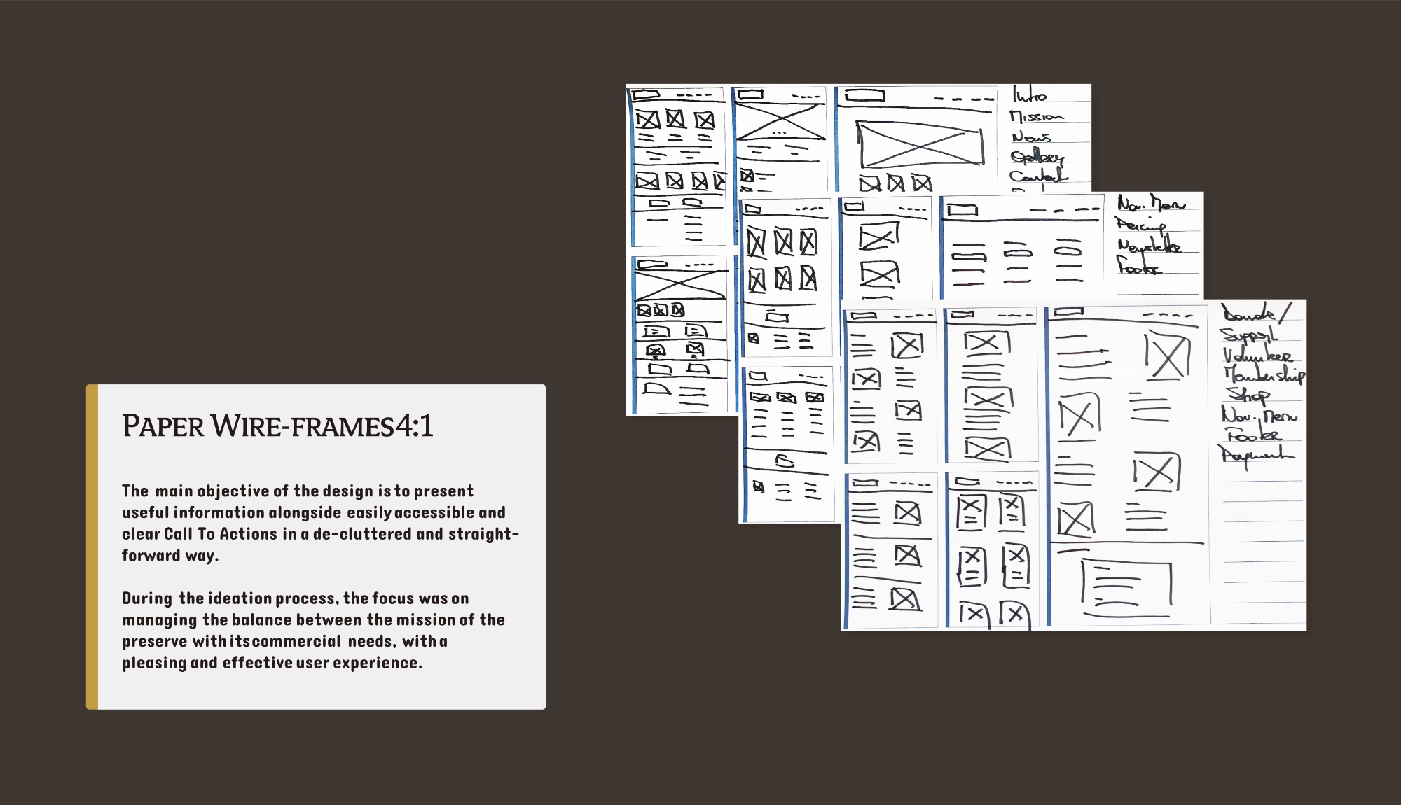 Wildlife preserve website case study wireframes