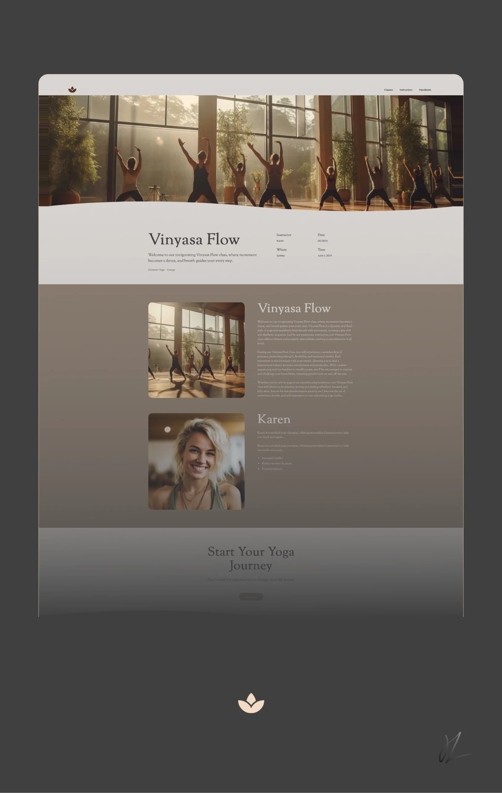 Yoga Academy Vinyasa Flow page mock-up